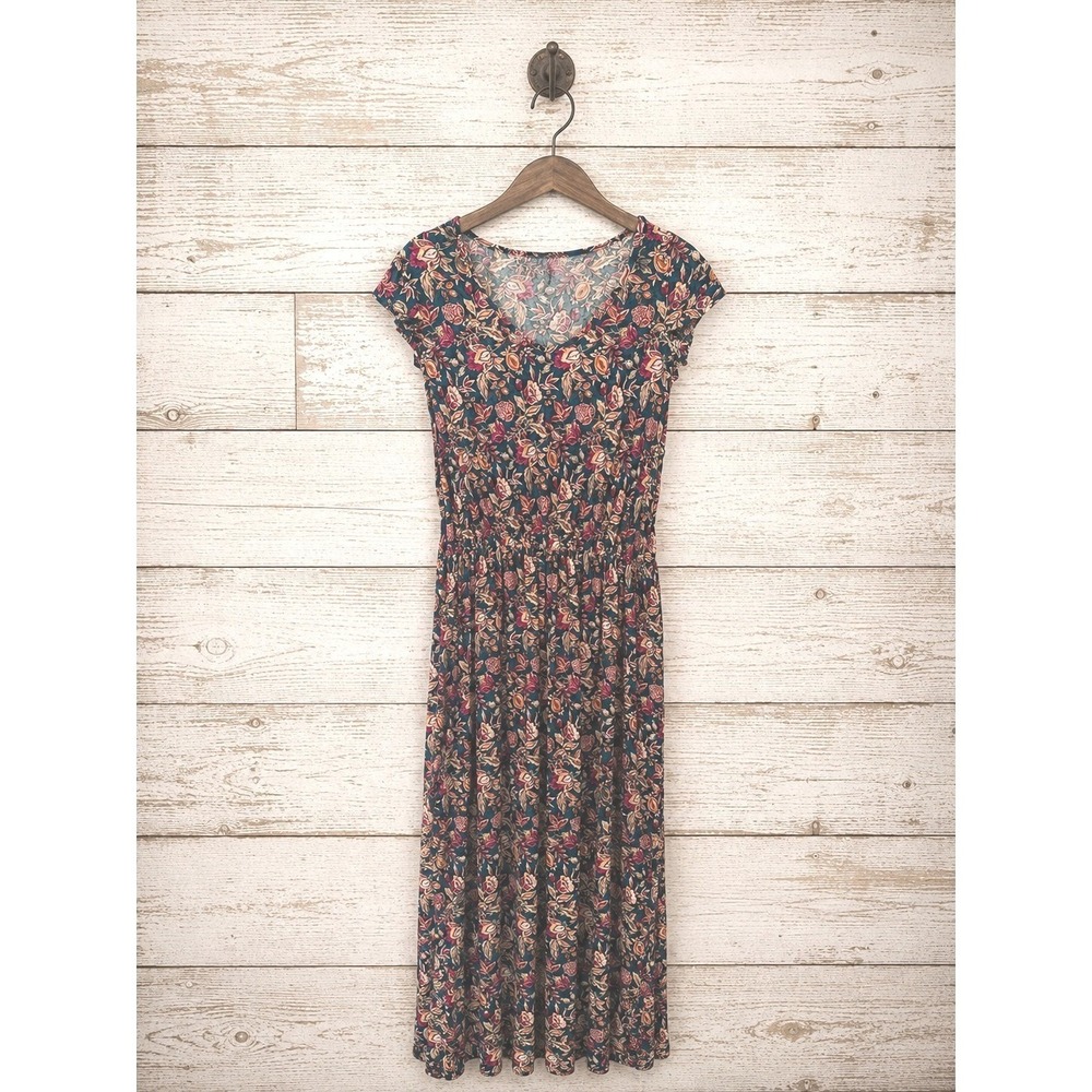 Amana Maxi Dress Floral Print Smocked Waist XL